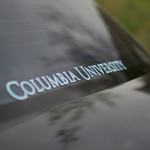 College stickers on car windows!